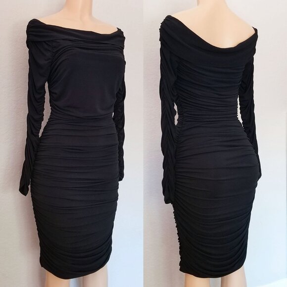 Elizabeth and James Blaise Ruched Dress M Black Sexy Bodycon LBD Designer $375 - Picture 6 of 13
